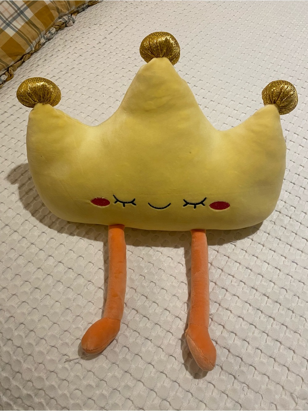 Plush Crown Pillow for Kids - Yellow with Orange Legs
